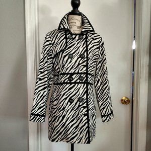 AMBITION BLACK & WHITE ZEBRA PRINT TRENCH COAT, SIZE LARGE